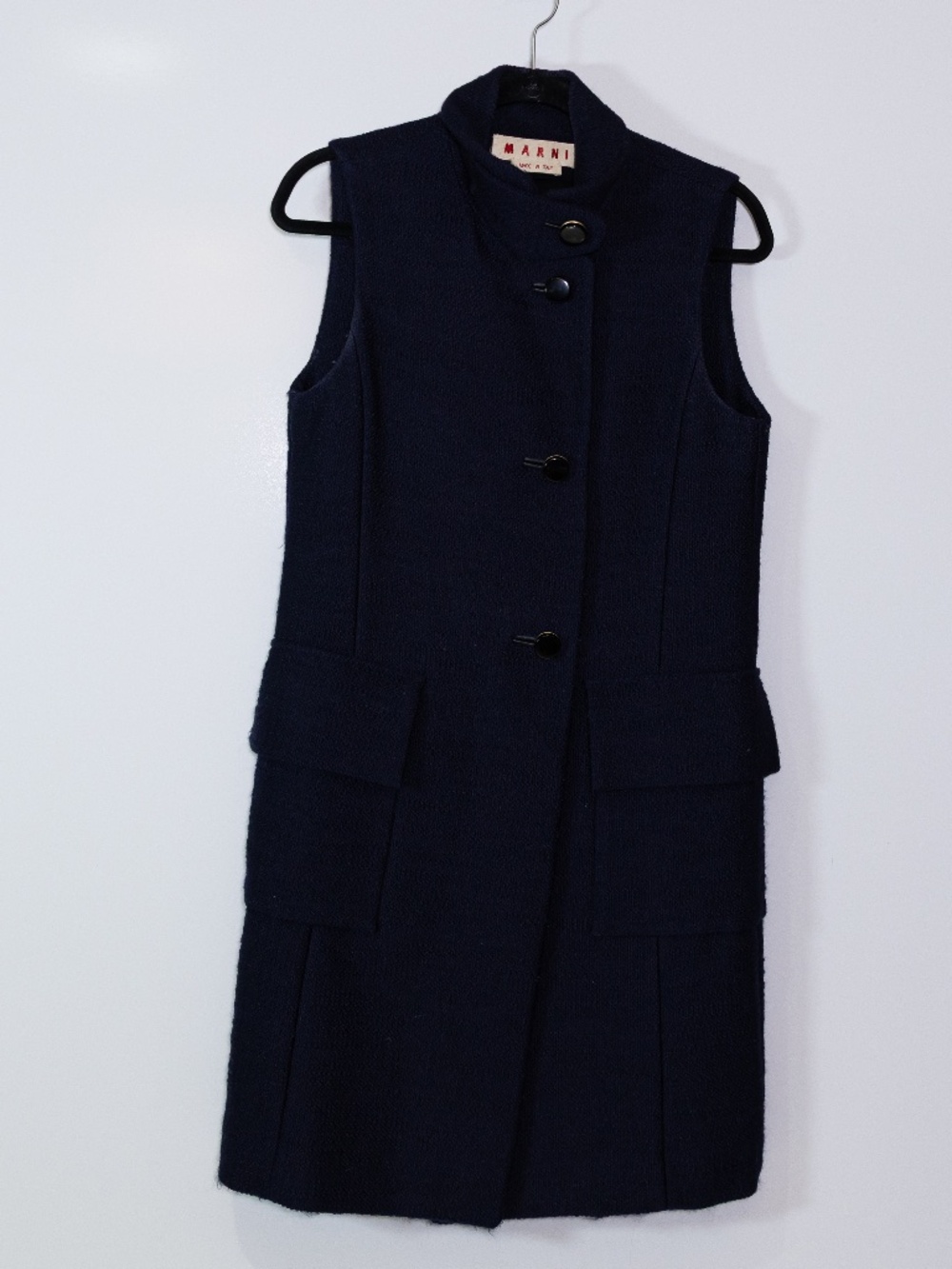 Marni Women's Made In Italy Wool blend Woven Boucle High Collar Coat Dress M